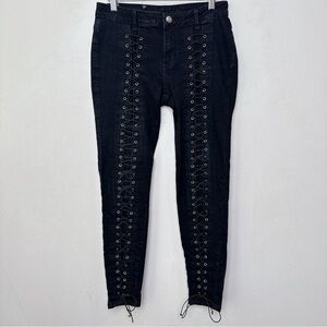Platinum Plush Womens 7 Rhinestones Lace Up Biker Riding Jeans